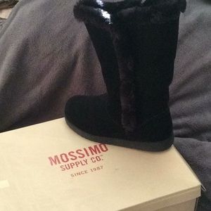Black suede calf high boots